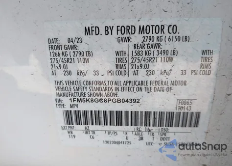 2023 Ford Explorer St из США, поврежденный, VIN 1FM5K8GC8PGB04392